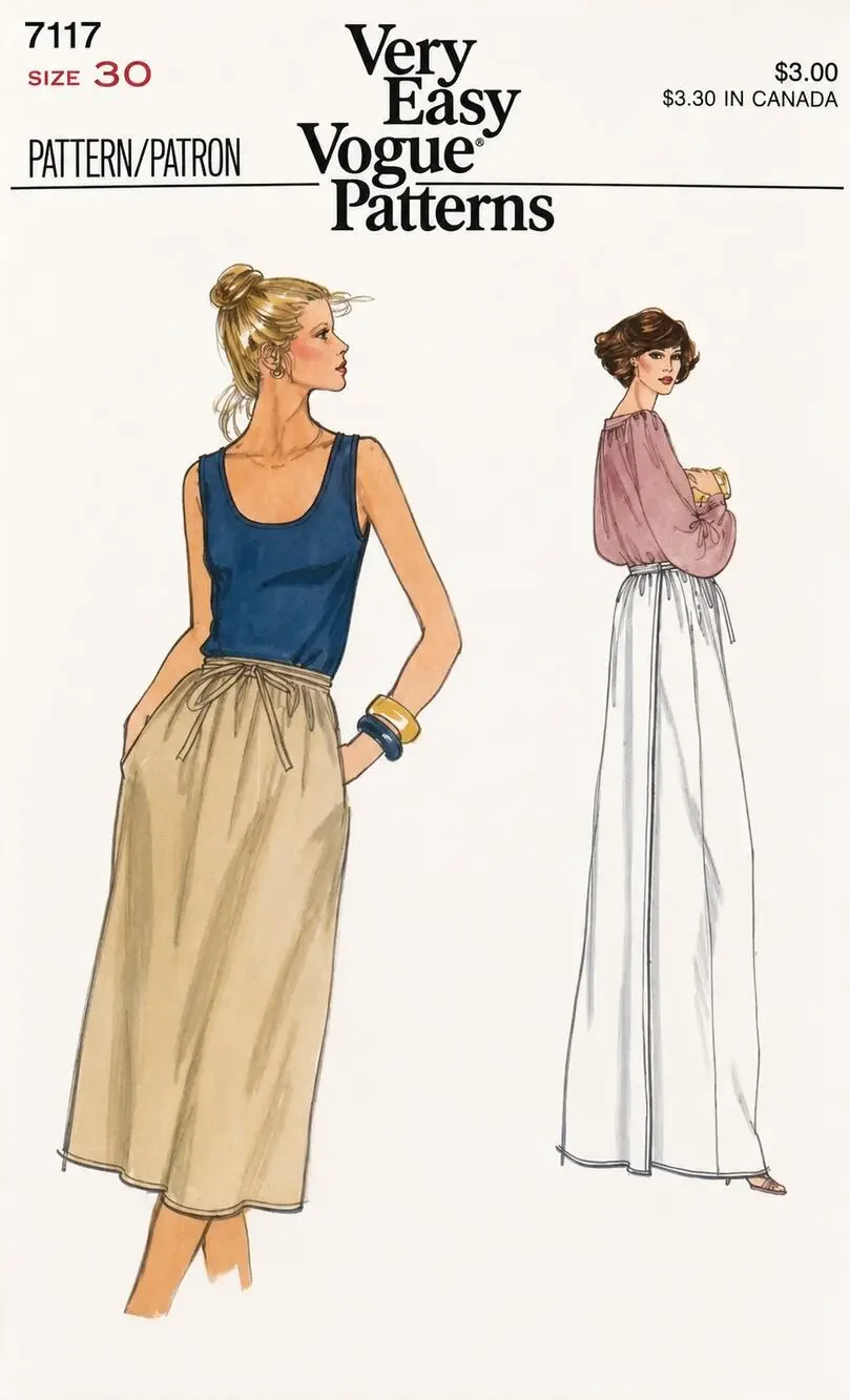 Very Easy Vogue Patterns Sewing Pattern 7117 Skirt Size 30 UNCUT Vintage 1970s